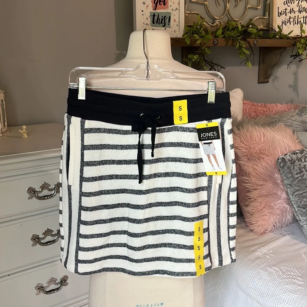 Skort Knit Skirt Black Cream Drawstring